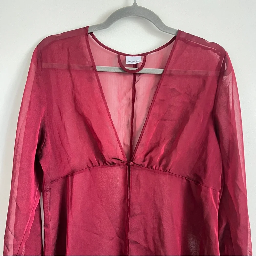 Frederick’s of Hollywood Y2K Burgundy Red Long Sleeve Slip Cover Dress Lingerie - Picture 2 of 10